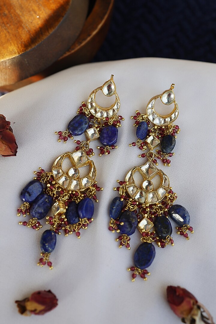 Gold Finish Kundan Earrings by Paisley Pop at Pernia's Pop Up Shop