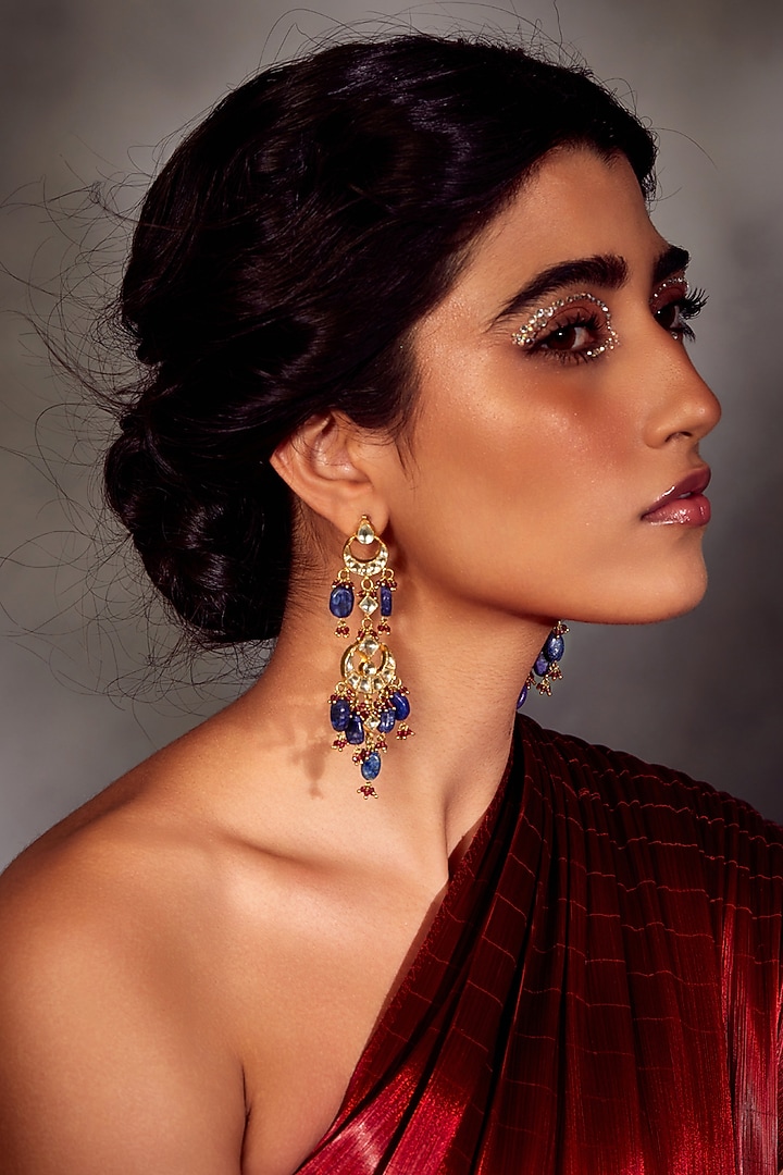 Gold Finish Kundan Earrings by Paisley Pop at Pernia's Pop Up Shop