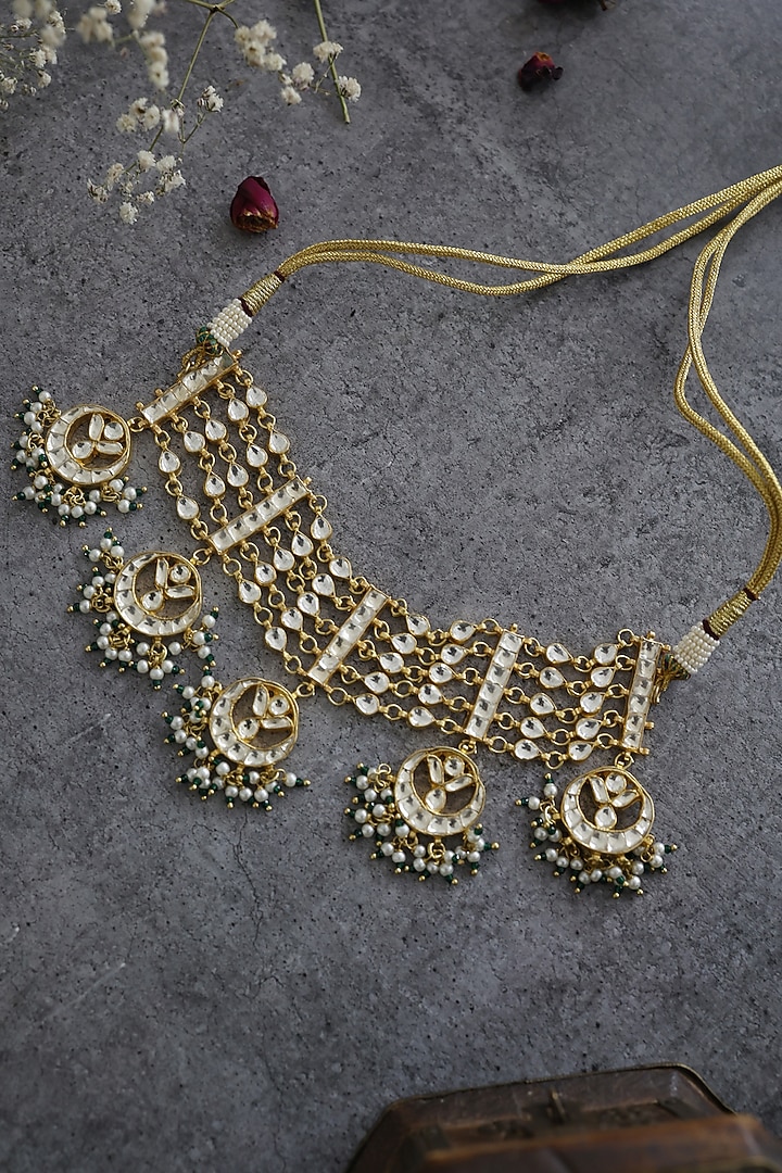 Gold Finish Kundan Choker Necklace by Paisley Pop at Pernia's Pop Up Shop