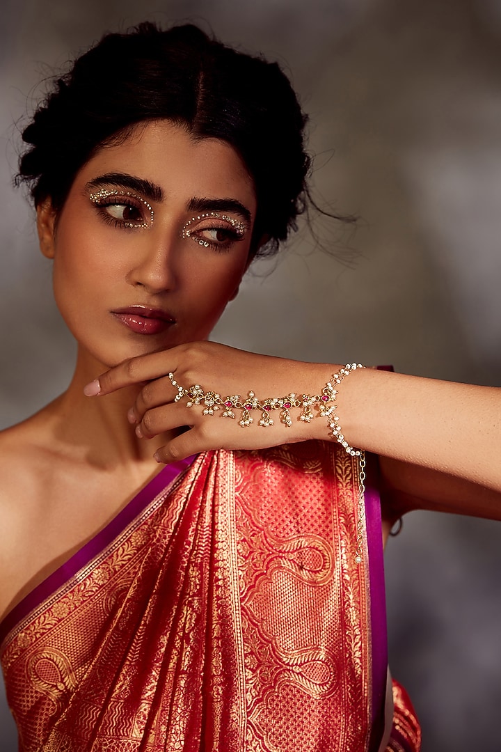 Gold Finish Kundan Hathphool by Paisley Pop at Pernia's Pop Up Shop