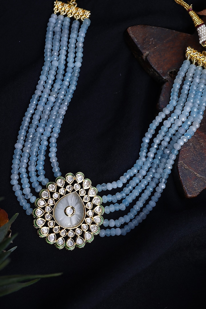 Gold Finish Kundan Choker Necklace by Paisley Pop at Pernia's Pop Up Shop