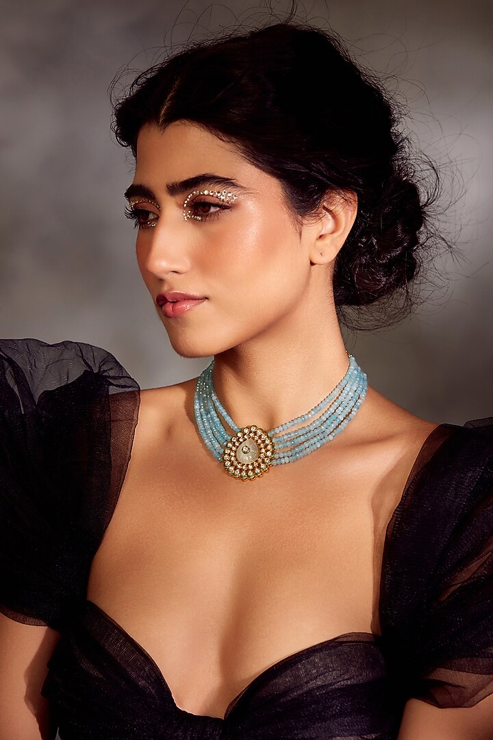 Gold Finish Kundan Choker Necklace by Paisley Pop at Pernia's Pop Up Shop