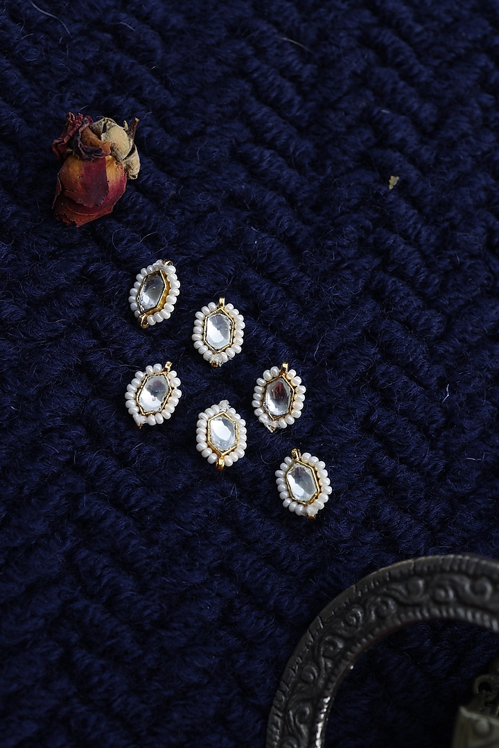 Gold Finish Kundan Braid Pins (Set of 6) by Paisley Pop at Pernia's Pop Up Shop
