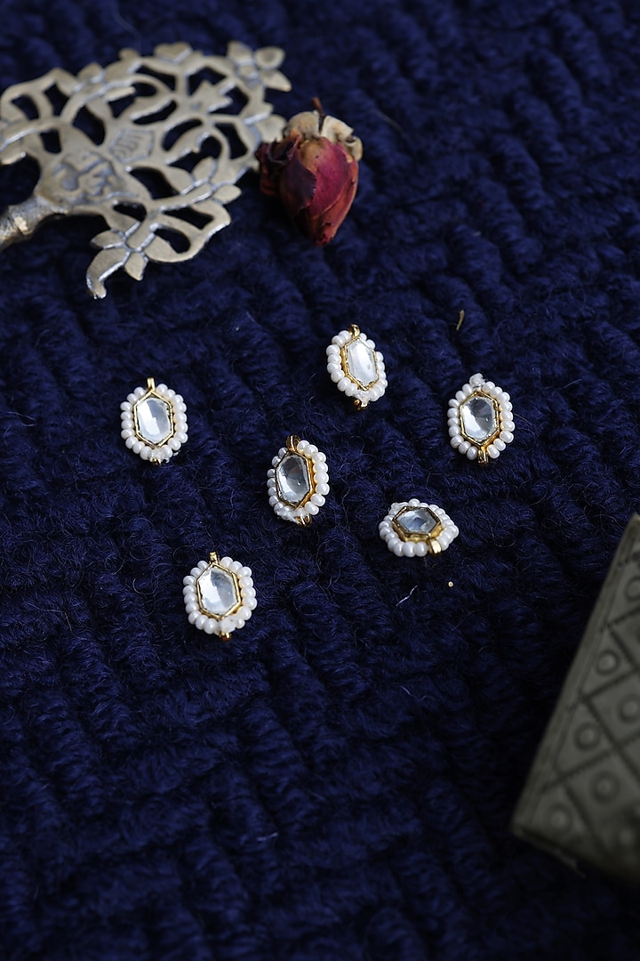 Gold Finish Kundan Braid Pins (Set of 6) by Paisley Pop at Pernia's Pop Up Shop