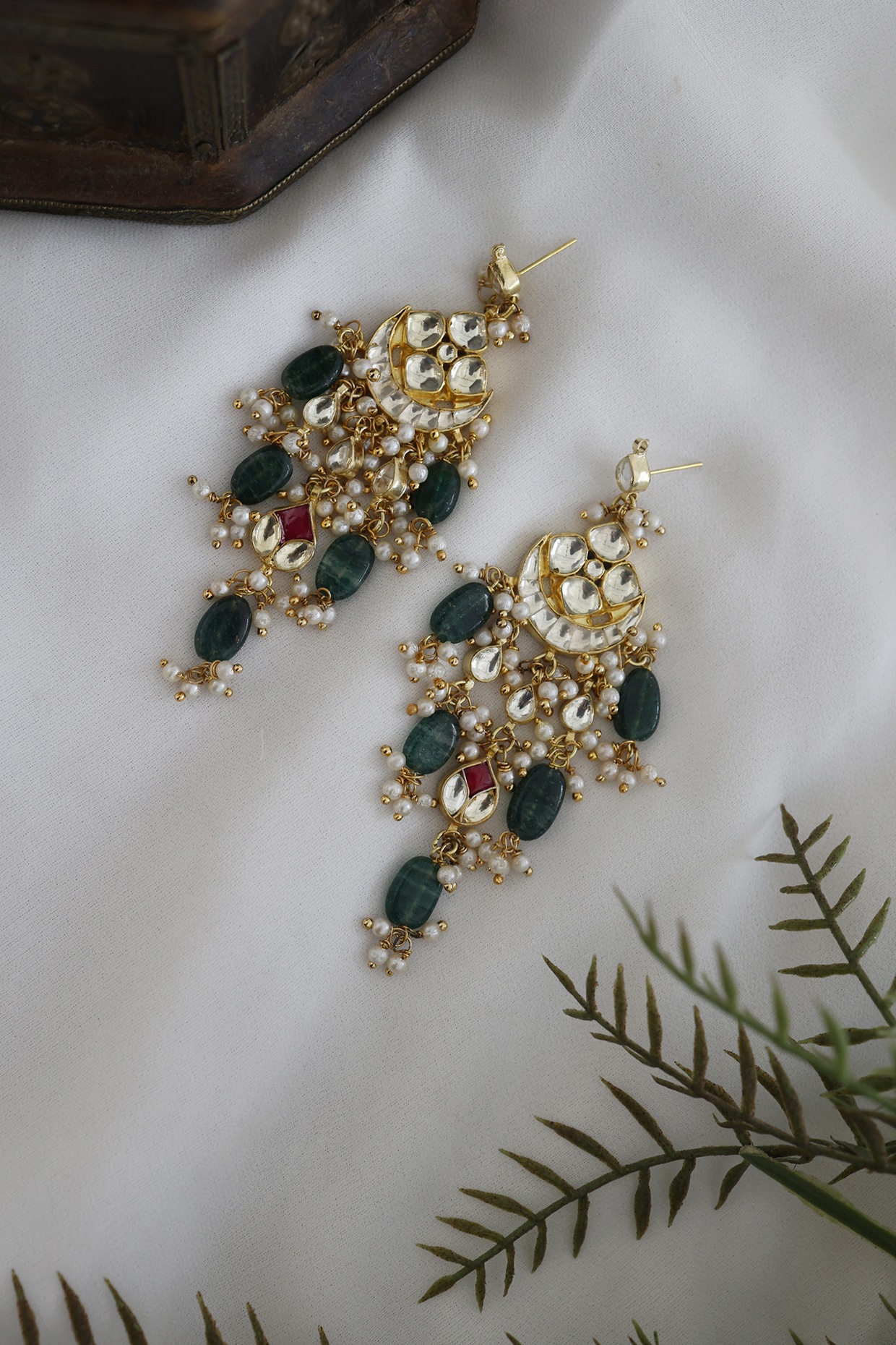 Green Drop Kundan Earrings – SOKORA JEWELS