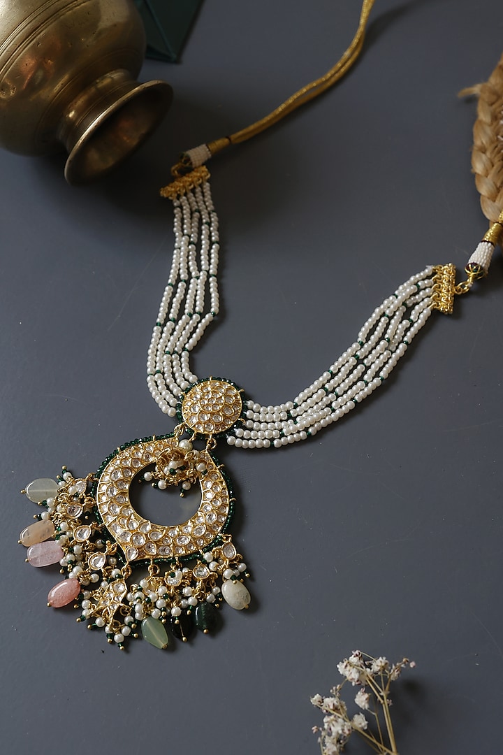 Gold Finish Kundan Choker Necklace by Paisley Pop at Pernia's Pop Up Shop