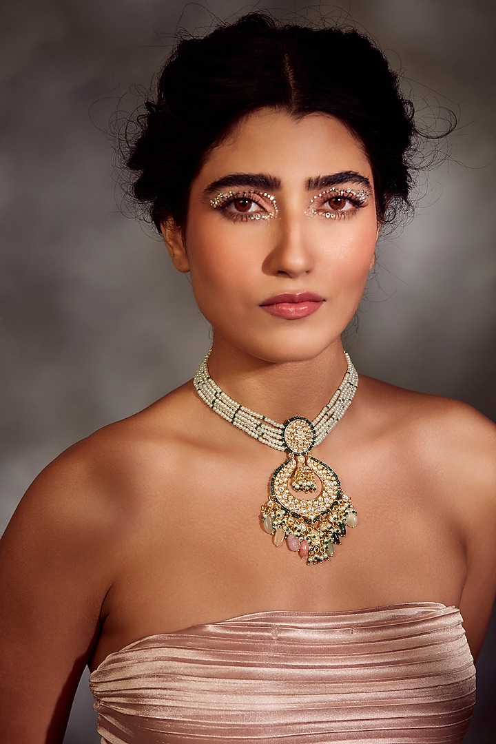 Gold Finish Kundan Choker Necklace by Paisley Pop at Pernia's Pop Up Shop