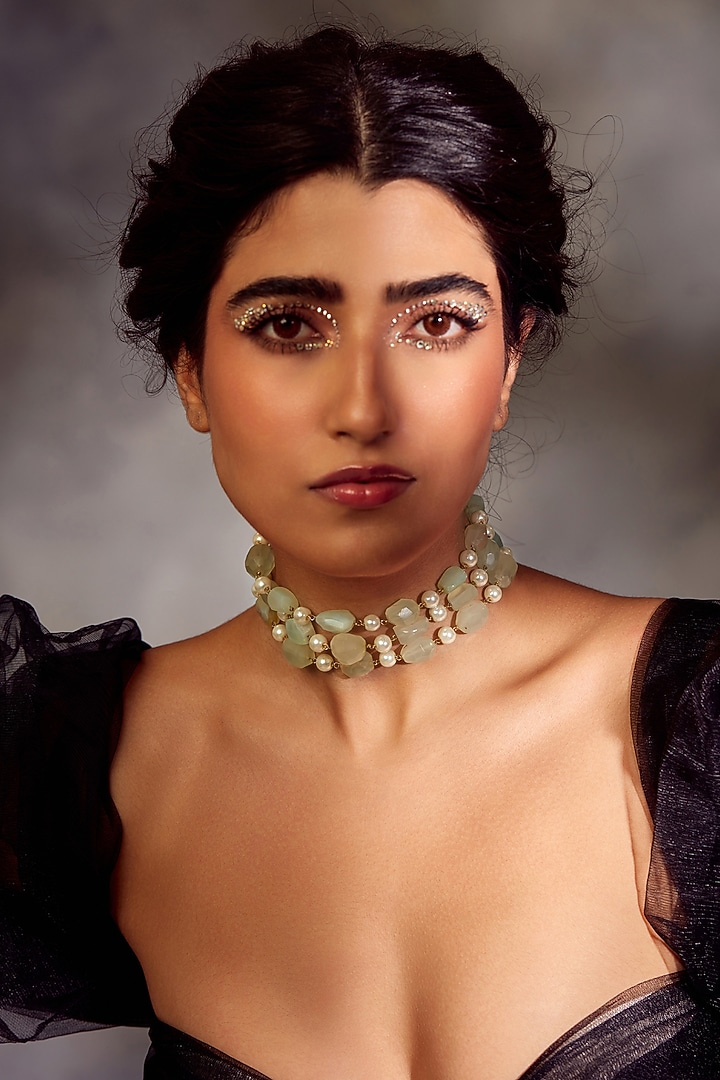 Gold Finish Mint Stone Choker Necklace by Paisley Pop at Pernia's Pop Up Shop