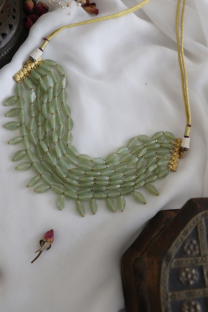Gold Finish Mint Stone Choker Necklace by Paisley Pop at Pernia's Pop Up Shop
