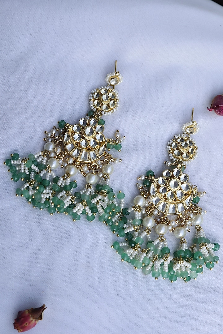 Gold Finish Green Kundan Chandbali Earrings by Paisley Pop at Pernia's Pop Up Shop