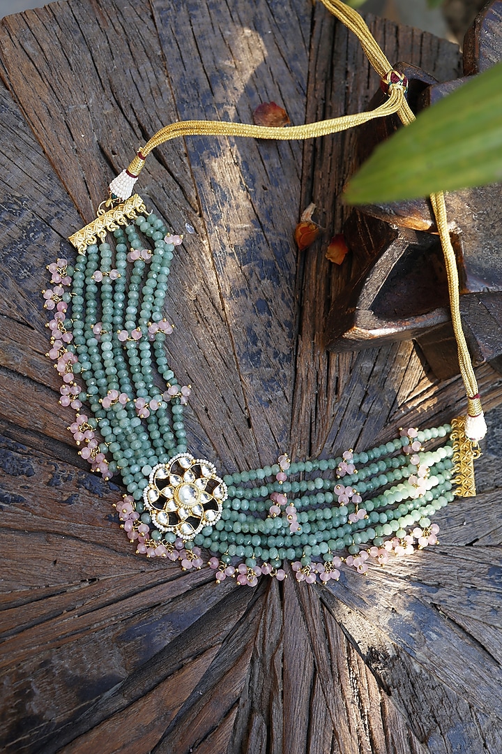 Gold Finish Floral Kundan Choker Necklace by Paisley Pop at Pernia's Pop Up Shop
