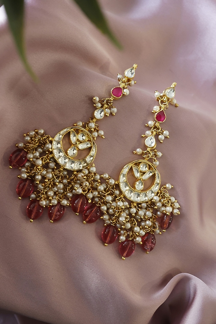 Gold Finish Kundan Chandbali Earrings by Paisley Pop at Pernia's Pop Up Shop