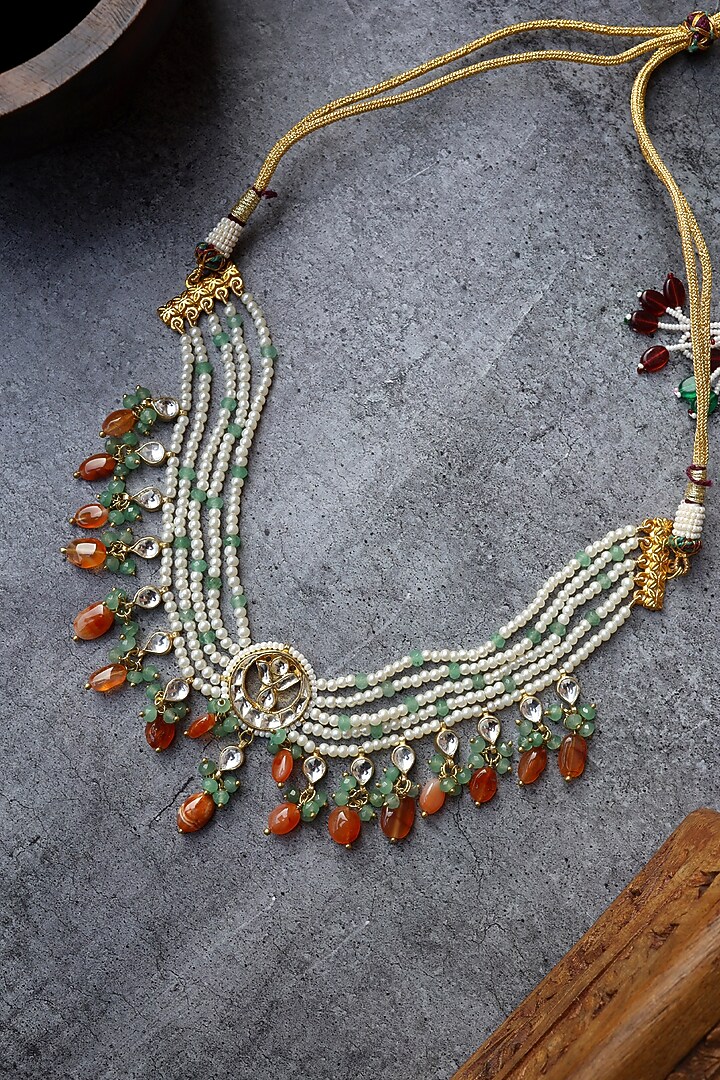 Gold Finish Kundan & Pearl Choker Necklace by Paisley Pop at Pernia's Pop Up Shop