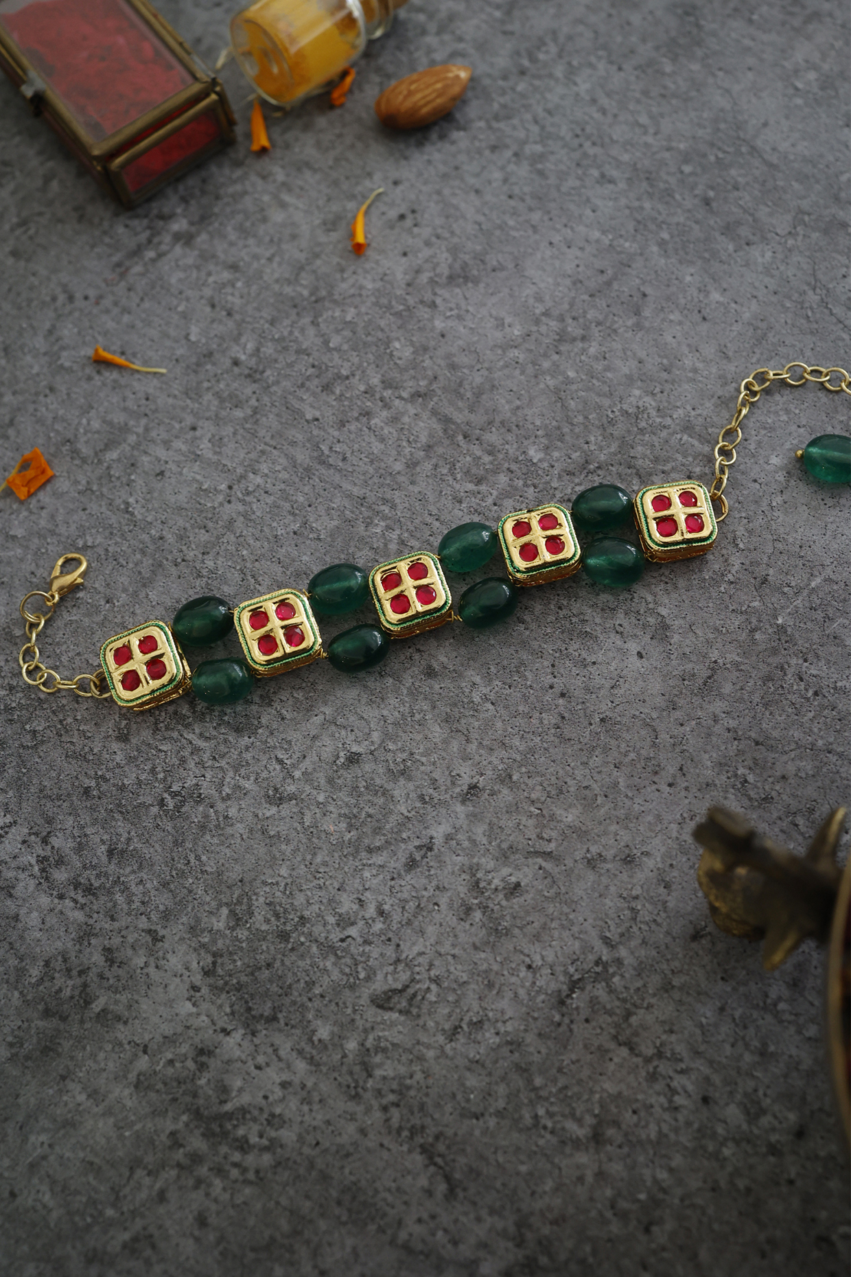 Gold Finish Kundan Meenakari Bracelet by Paisley Pop