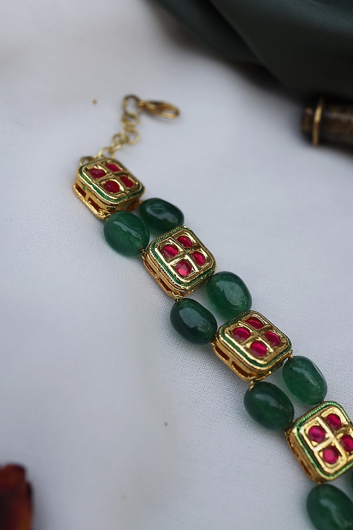 Gold Finish Kundan Meenakari Bracelet by Paisley Pop at Pernia's Pop Up Shop