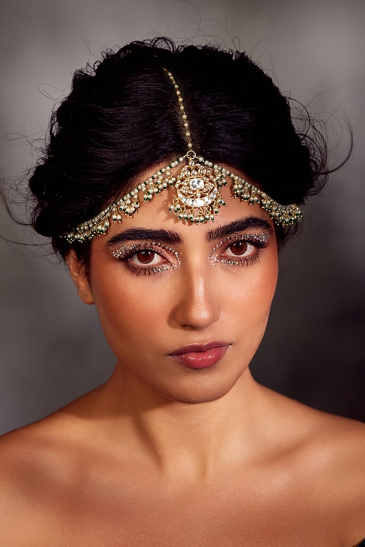 Gold Plated Kundan Mathapatti by Paisley Pop at Pernia's Pop Up Shop