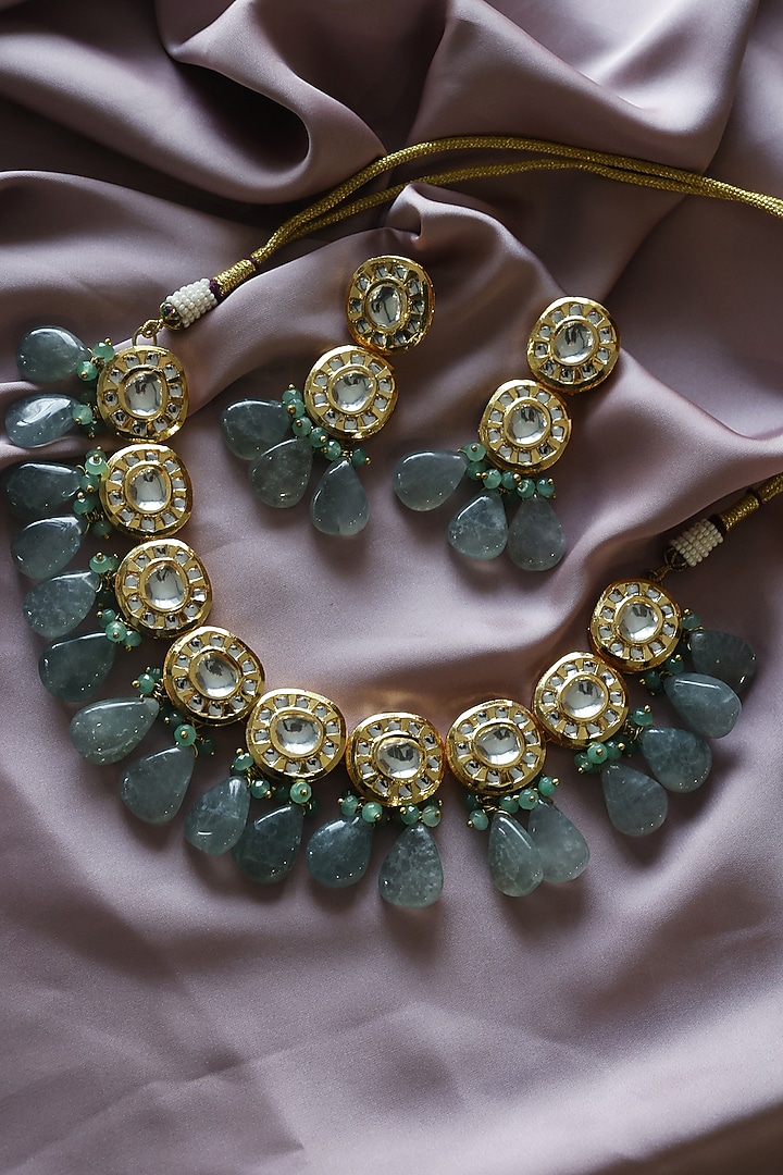 Gold Finish Handcrafted Kundan Necklace Set by Paisley Pop at Pernia's Pop Up Shop