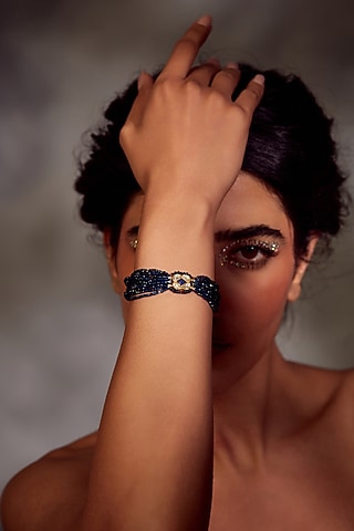 Black Rhodium Finish Kundan Bracelet by Paisley Pop