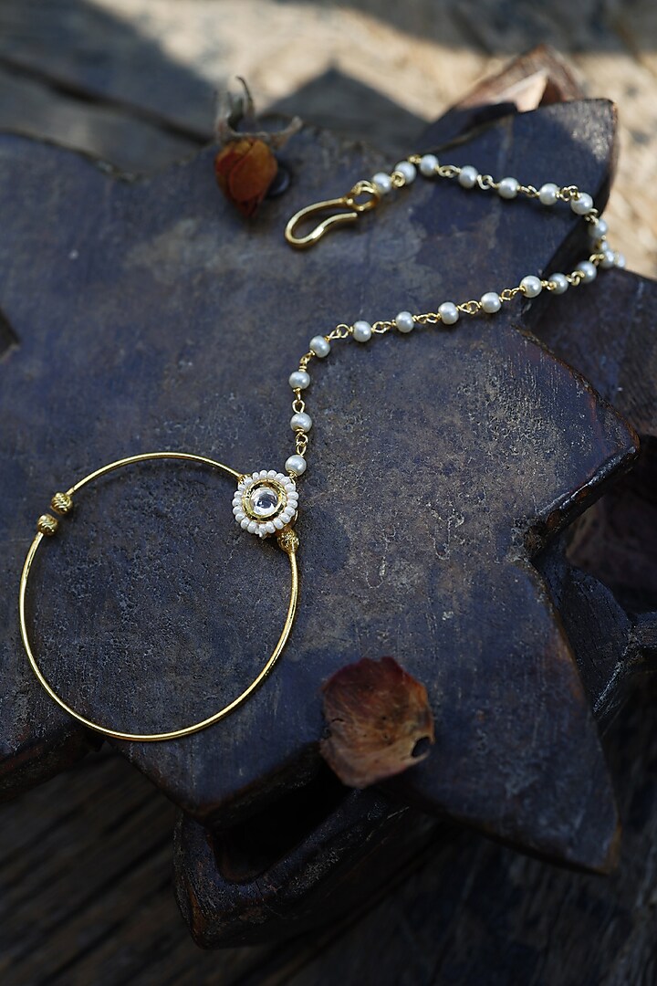 Gold Finish Kundan Nose Pin by Paisley Pop at Pernia's Pop Up Shop