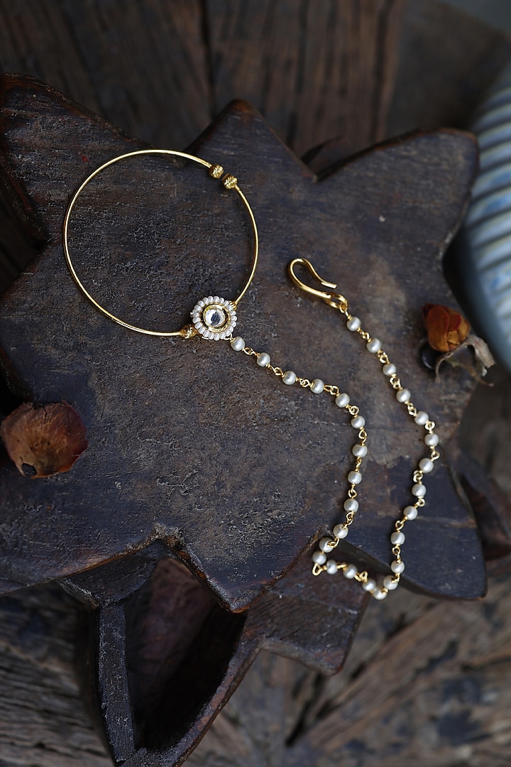 Gold Finish Kundan Nose Pin by Paisley Pop at Pernia's Pop Up Shop