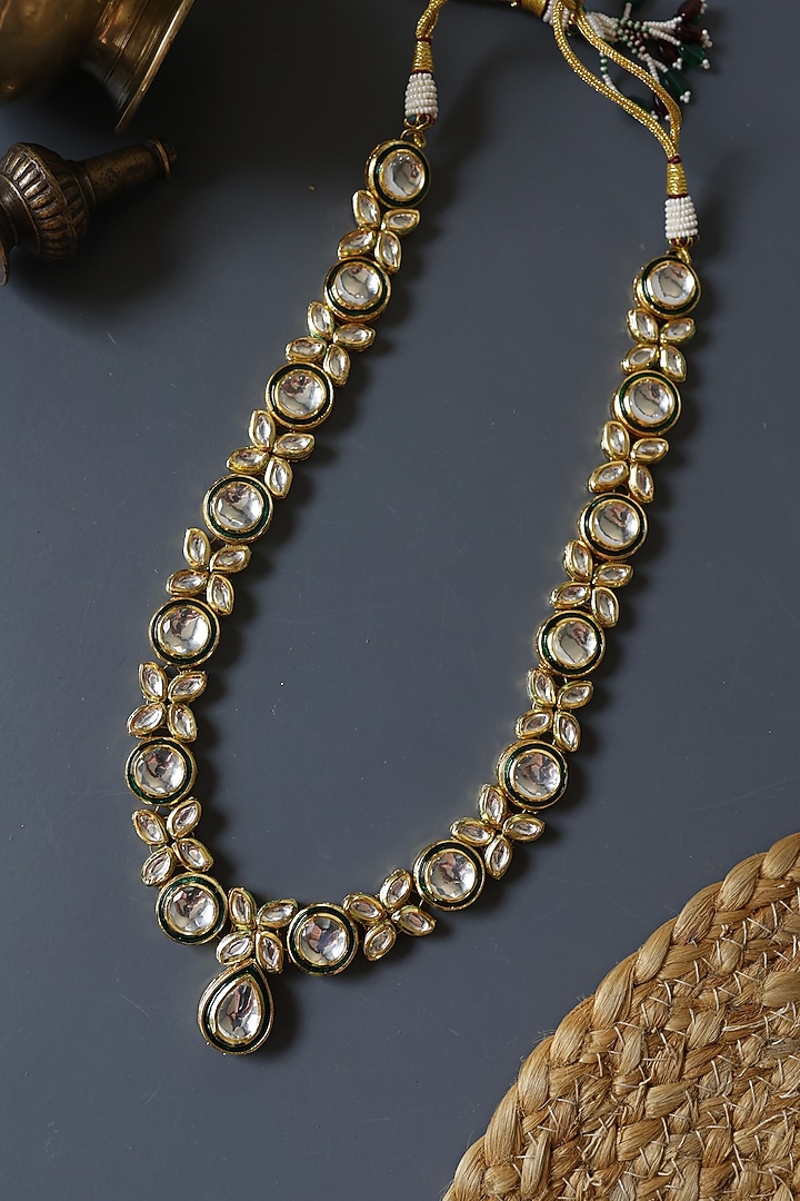 Gold Finish Handcrafted Kundan Polki Necklace by Paisley Pop at Pernia's Pop Up Shop