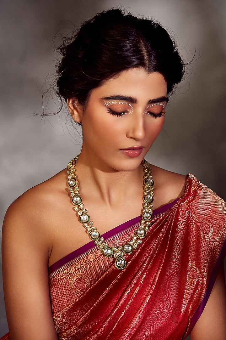 Gold Finish Handcrafted Kundan Polki Necklace by Paisley Pop at Pernia's Pop Up Shop