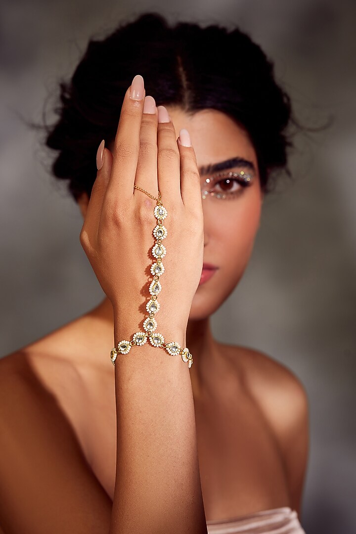 Gold Plated Handcrafted Kundan Hathphool by Paisley Pop at Pernia's Pop Up Shop