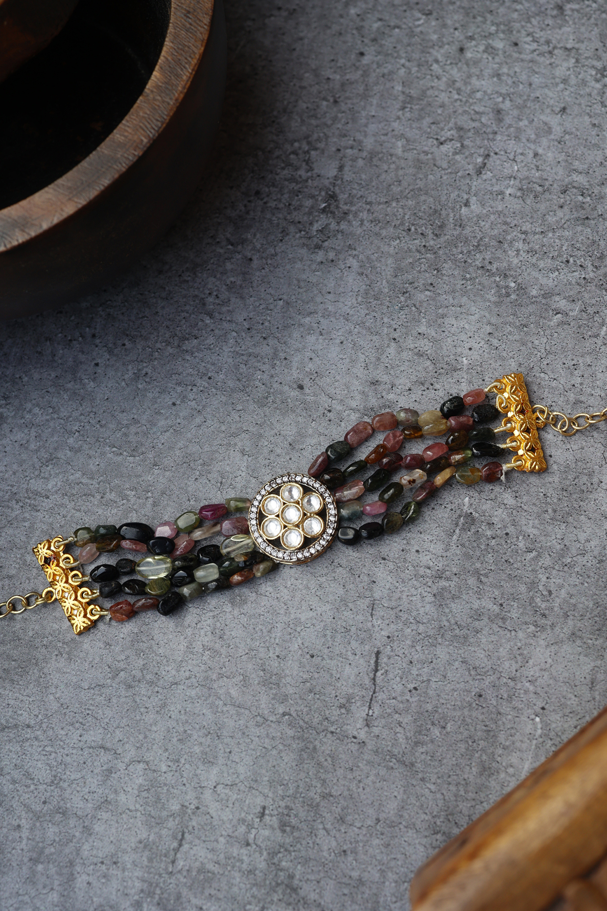 Gold Finish Handcrafted Polki Bracelet by Paisley Pop