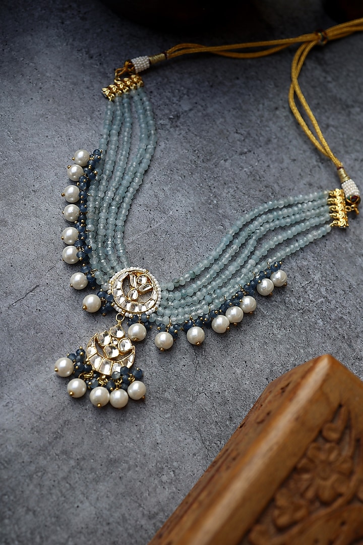 Gold Finish Kundan & Pearl Choker Necklace by Paisley Pop at Pernia's Pop Up Shop