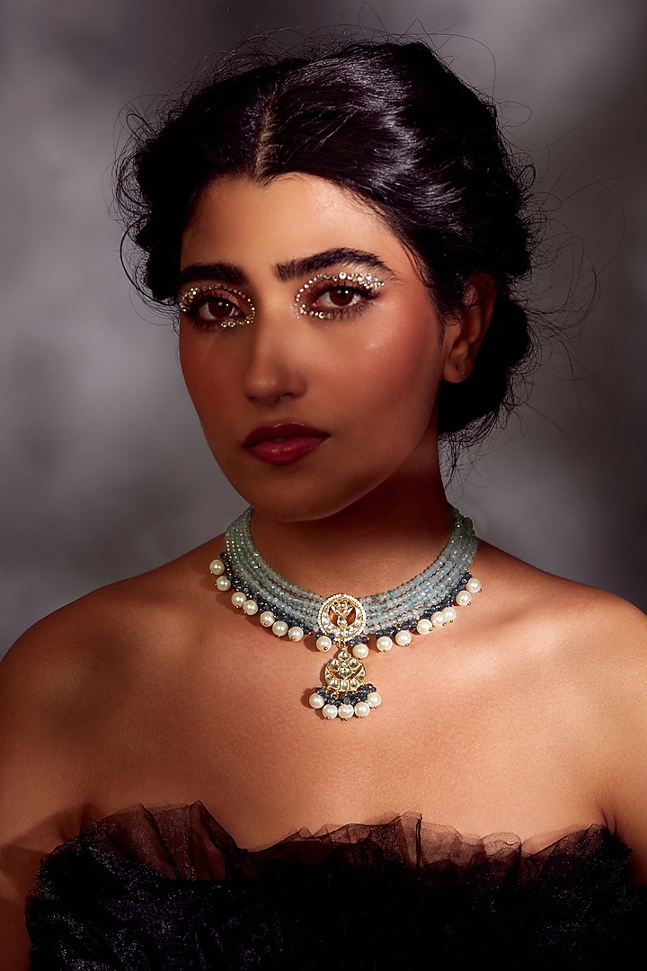 Gold Finish Kundan & Pearl Choker Necklace by Paisley Pop at Pernia's Pop Up Shop