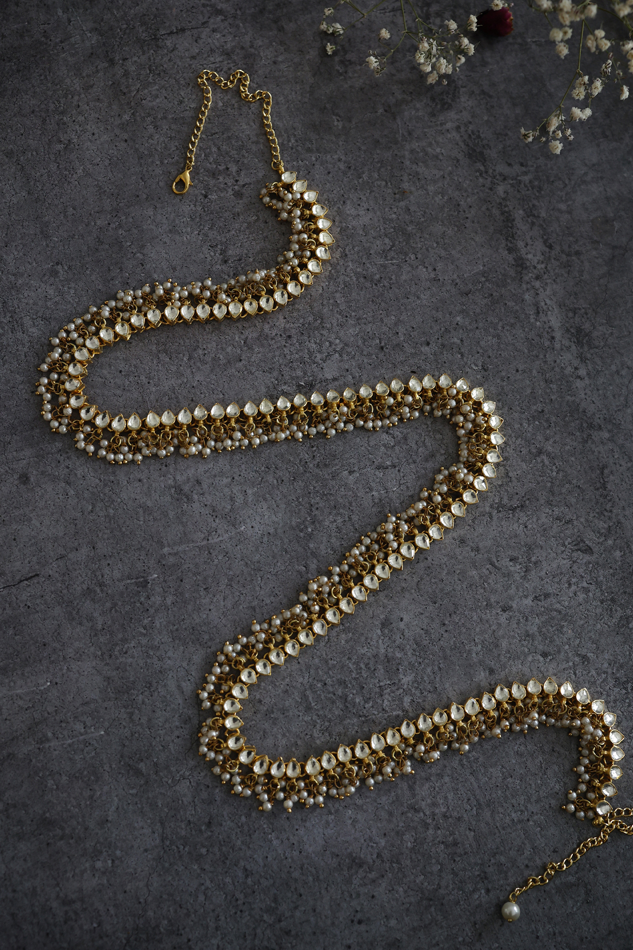Gold Finish Kundan Waist Belt by Paisley Pop