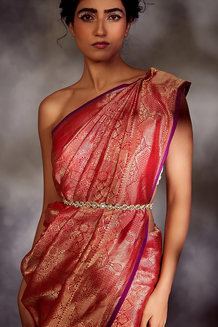 Gold Finish Handcrafted Kundan Waist Belt by Paisley Pop at Pernia's Pop Up Shop