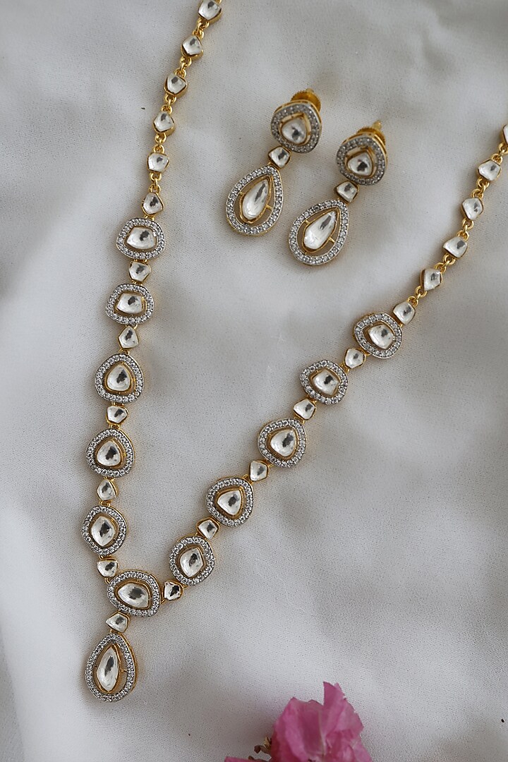 Gold Finish Victorian Polki Necklace Set by Paisley Pop at Pernia's Pop Up Shop