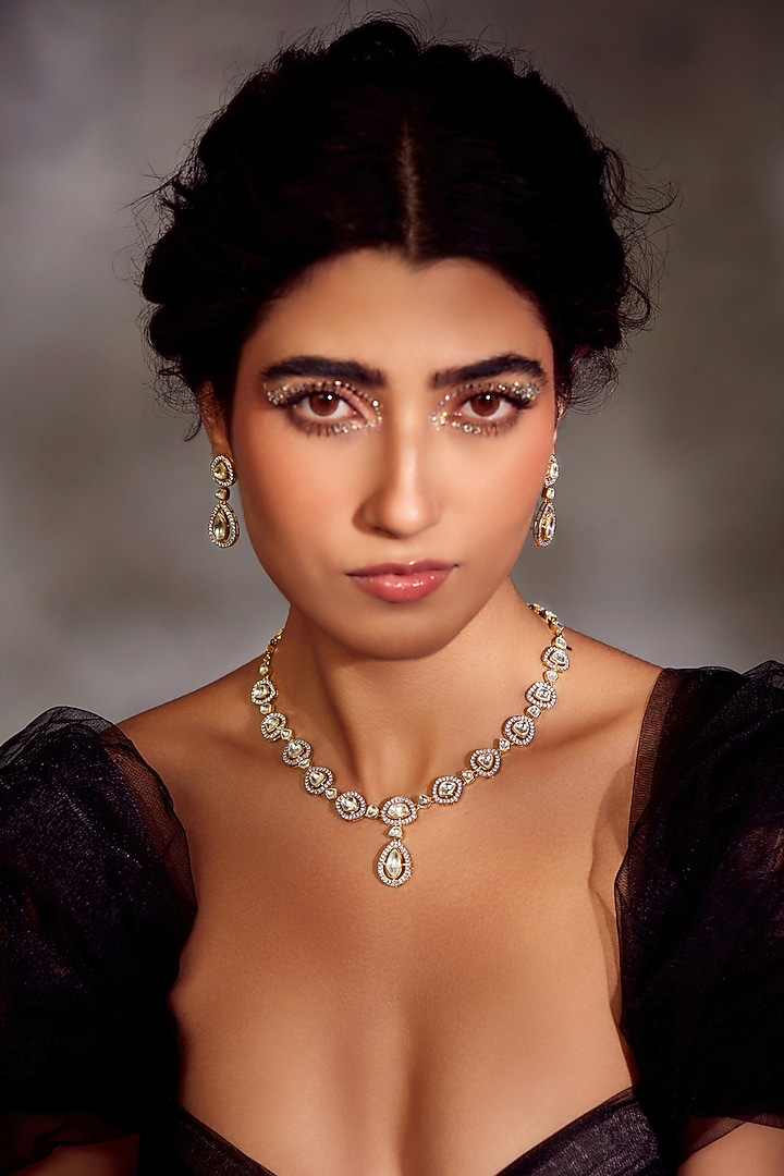 Gold Finish Victorian Polki Necklace Set by Paisley Pop at Pernia's Pop Up Shop