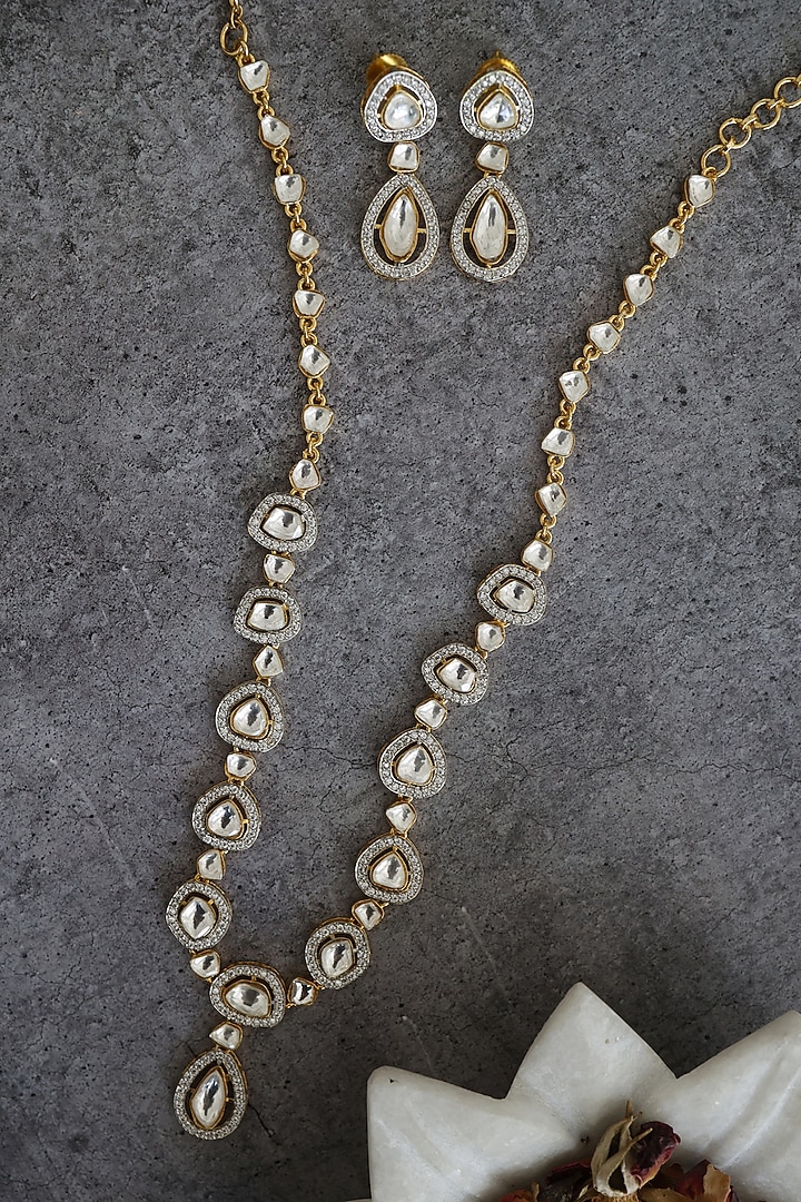 Gold Finish Victorian Polki Necklace Set by Paisley Pop at Pernia's Pop Up Shop