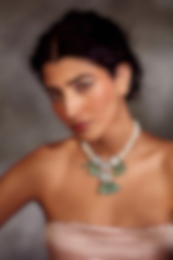 Gold Finish Uncut Polki & Mint Fluorite Stone Necklace by Paisley Pop at Pernia's Pop Up Shop