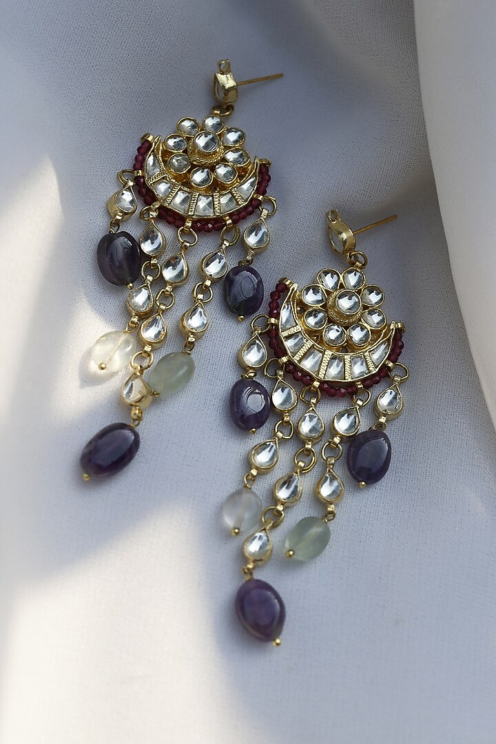 Gold Finish Purple & Mint Amethyst Stone Choker Necklace Set by Paisley Pop at Pernia's Pop Up Shop