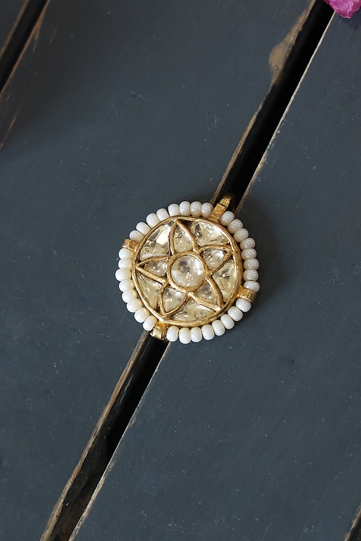 Gold Finish Kundan & Motif Nose Pin by Paisley Pop at Pernia's Pop Up Shop