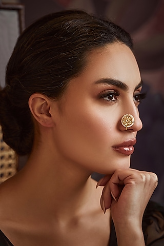 Gold Finish Kundan & Motif Nose Pin by Paisley Pop