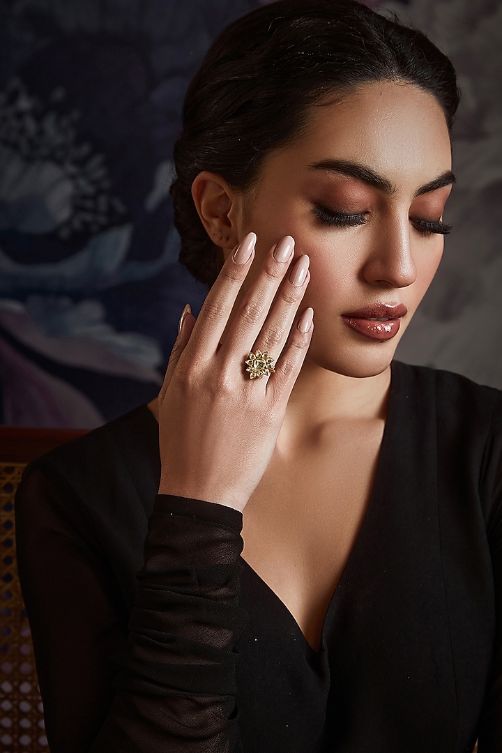 Gold Finish Kundan Ring by Paisley Pop at Pernia's Pop Up Shop