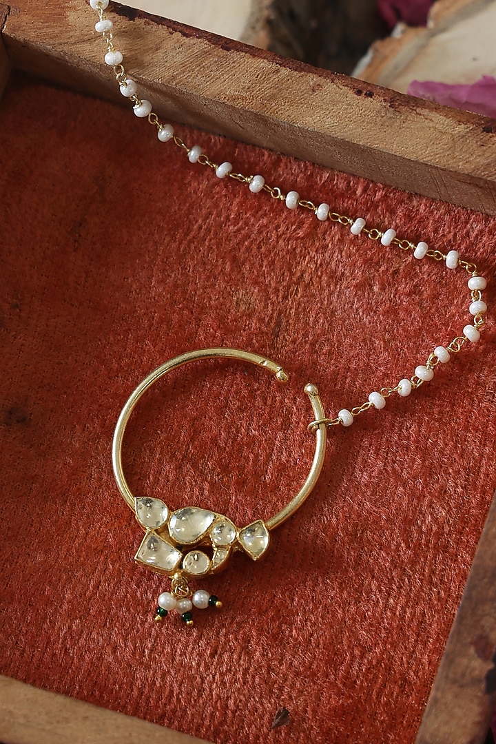 Gold Finish Kundan Handcrafted Nose Pin by Paisley Pop at Pernia's Pop Up Shop