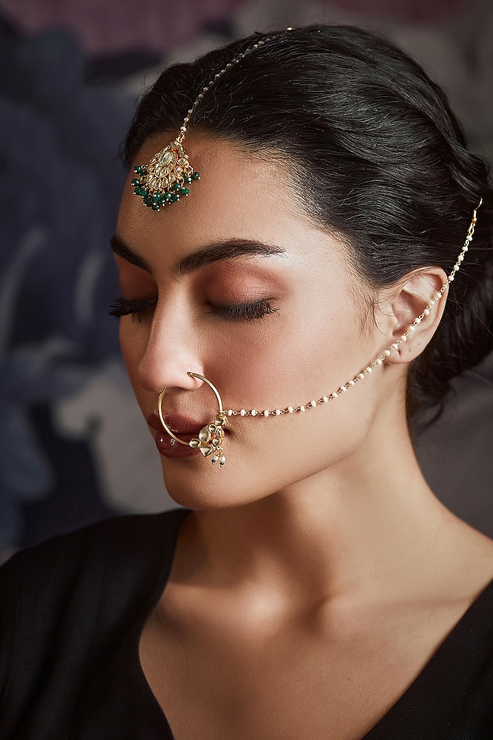 Gold Finish Kundan Handcrafted Nose Pin by Paisley Pop