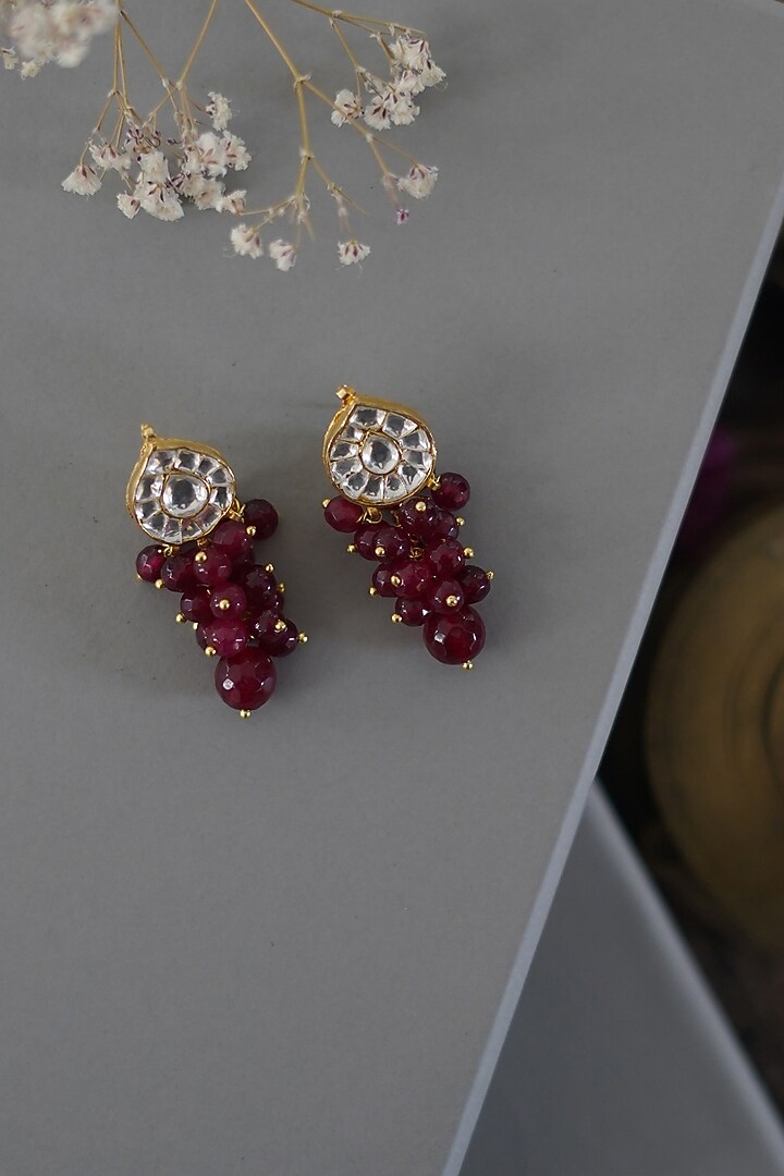 Gold Finish Polki Stud Earrings by Paisley Pop at Pernia's Pop Up Shop