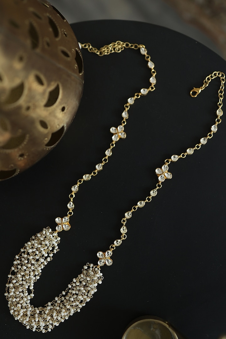 Gold Finish Polki & Shell Pearl Necklace by Paisley Pop at Pernia's Pop Up Shop
