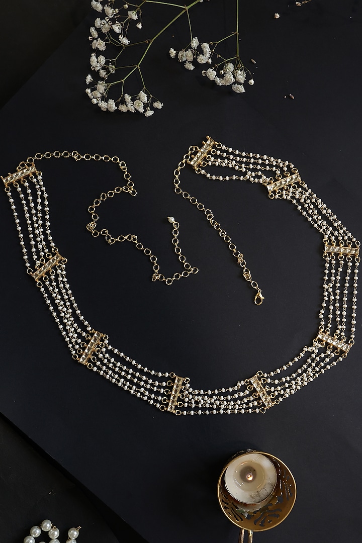 Gold Finish Kundan & Shell Pearl Waistbelt by Paisley Pop at Pernia's Pop Up Shop