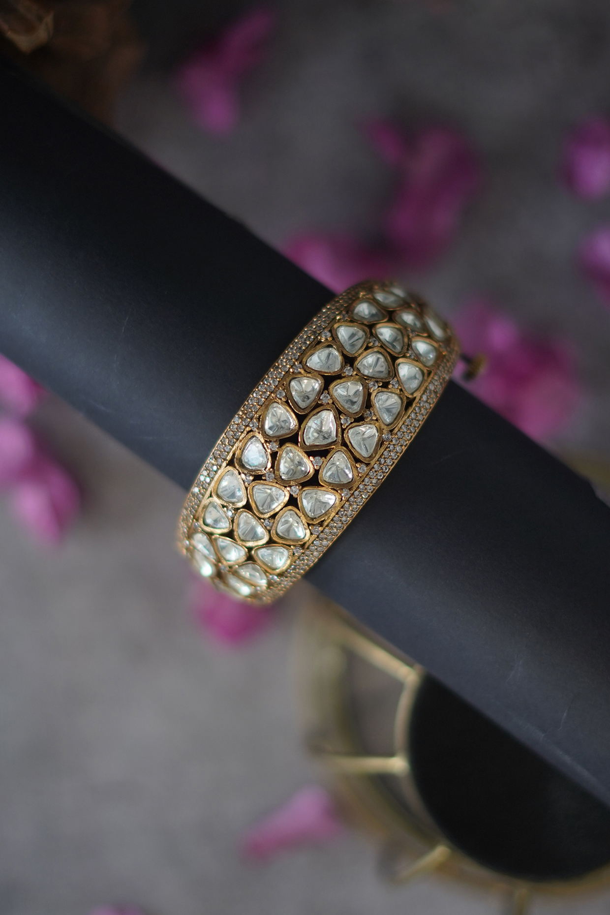 Gold Finish Polki & Zirconia Bangle by Paisley Pop