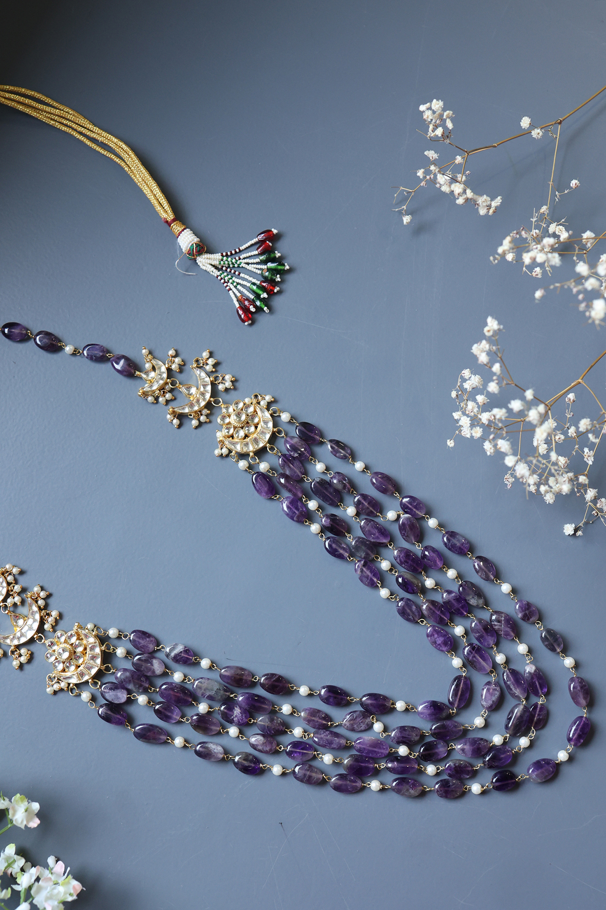 Gold Finish Polki & Amethyst Stone Choker Necklace by Paisley Pop