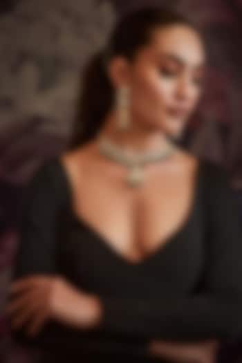 Gold Finish Polki & Green Onyx Stone Necklace Set by Paisley Pop at Pernia's Pop Up Shop