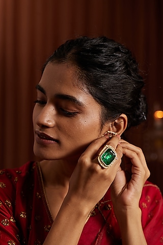 Gold Plated Green Swarovski Stone & Cubic Zirconia Ring by Paisley Pop
