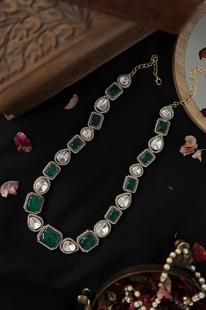 Gold Plated Emerald Green Crystal & Cubic Zirconia Necklace by Paisley Pop at Pernia's Pop Up Shop